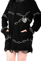 embroidered chain and heart emo cardigan sweater with pockets