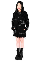 shredded embroidered chain and heart emo cardigan sweater