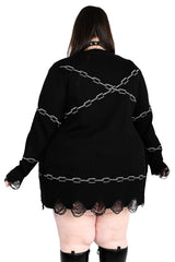 plus size embroidered chain and heart emo cardigan sweater