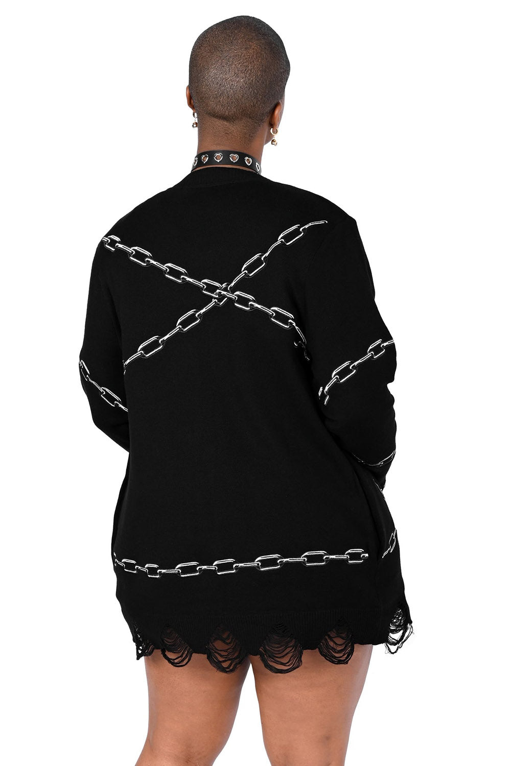 alt embroidered chain and heart emo cardigan sweater