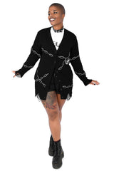 foxblood embroidered chain and heart emo cardigan sweater