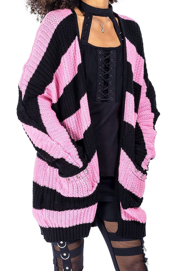 woemns kawaii goth spiked striped sweater