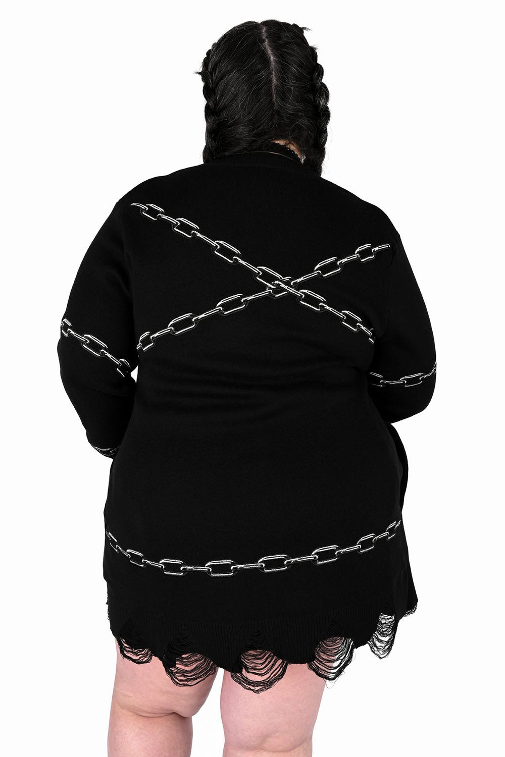 plus size embroidered chain and heart emo cardigan sweater with pockets