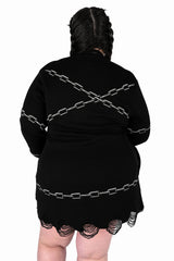 plus size embroidered chain and heart emo cardigan sweater with pockets