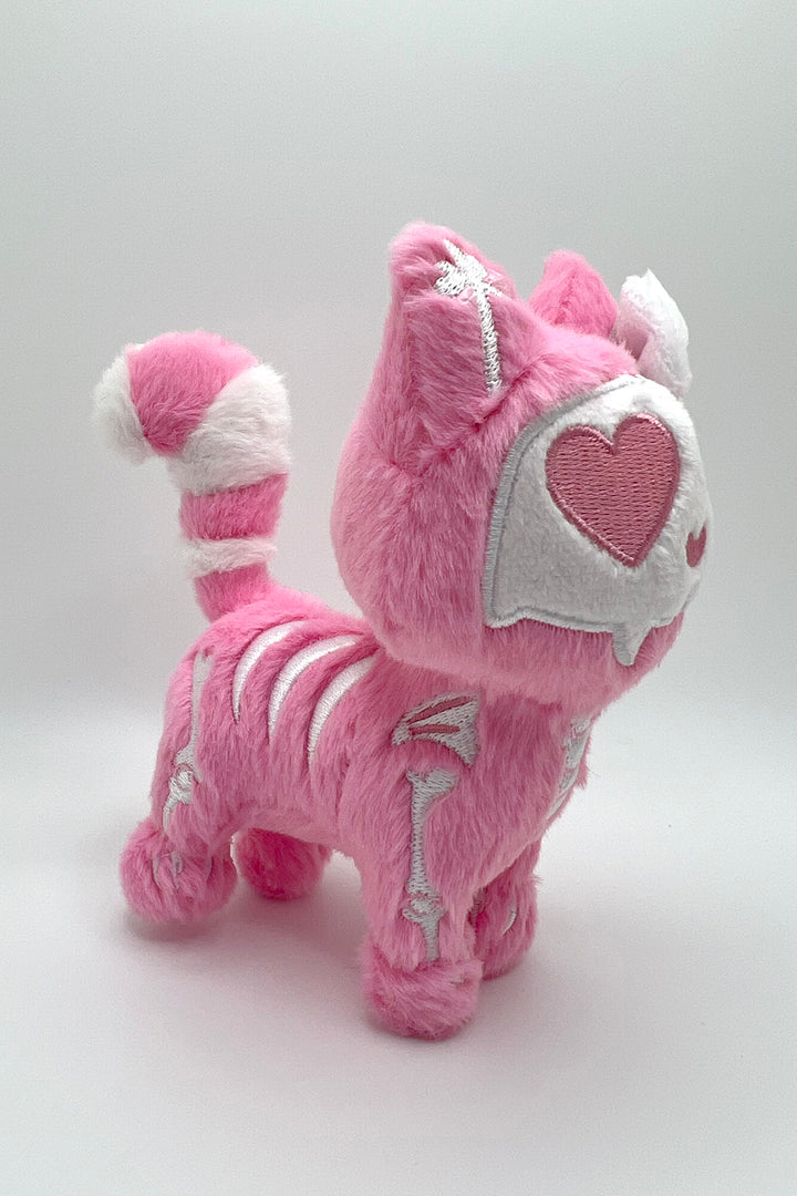 skeleton cat plush 3d keychain  with a striped tail for valentines day 