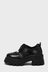 dark academia womens chunky platform shoes with spider charms by killstar