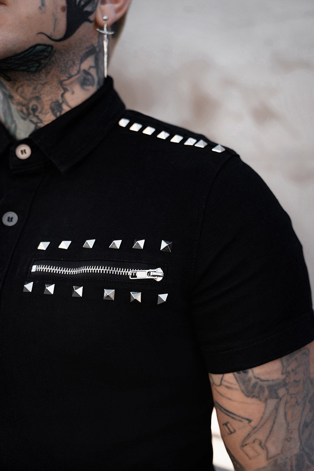 plus size mens pyramid studded punk rock zippered shirt