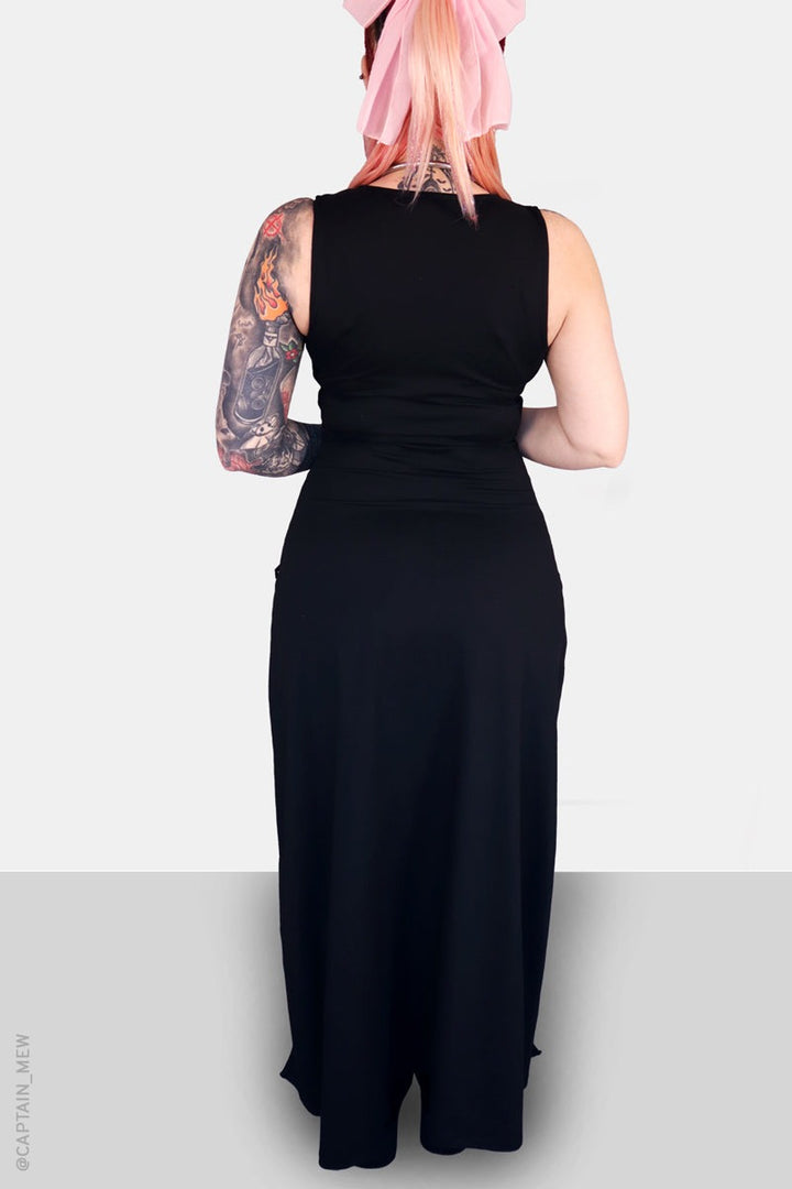 black punk maxi dress with leg slits