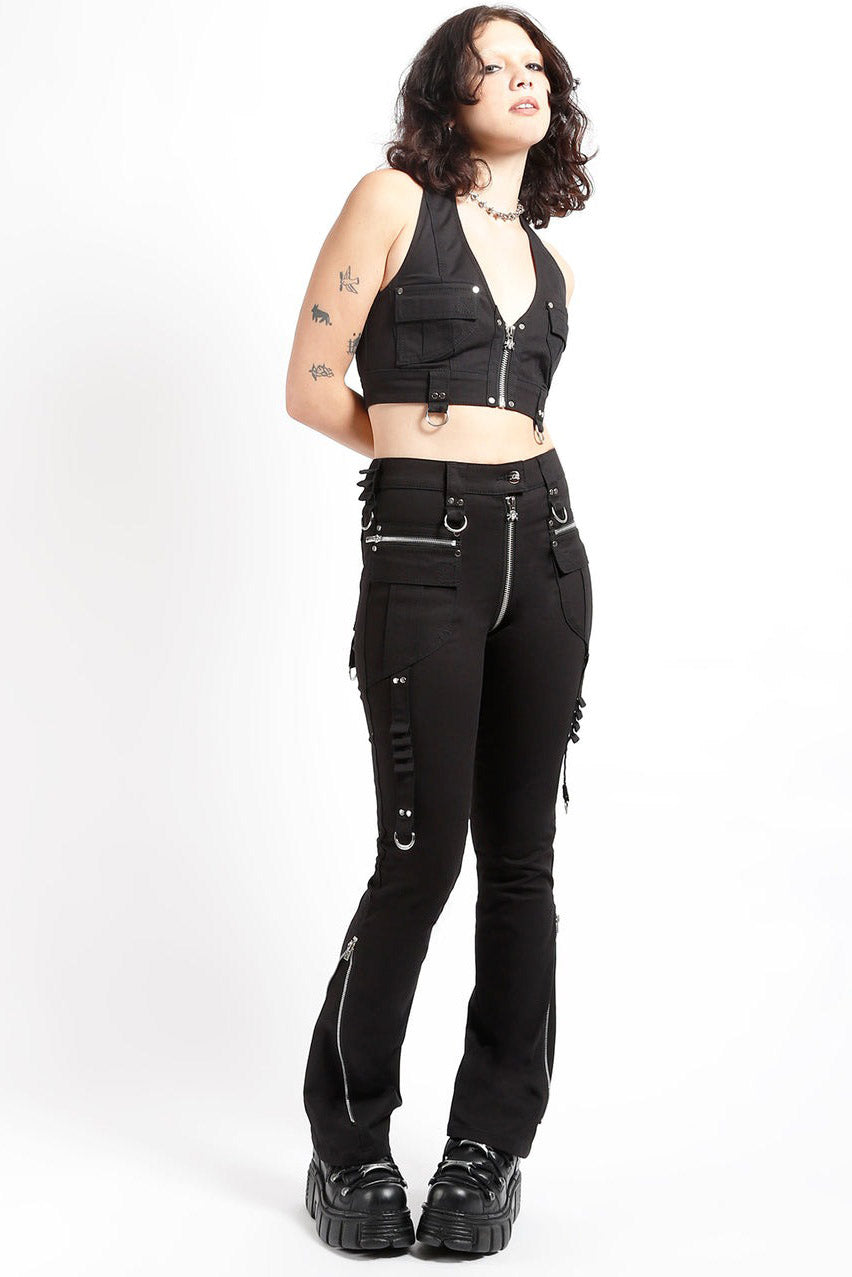 womens black flared punk pants