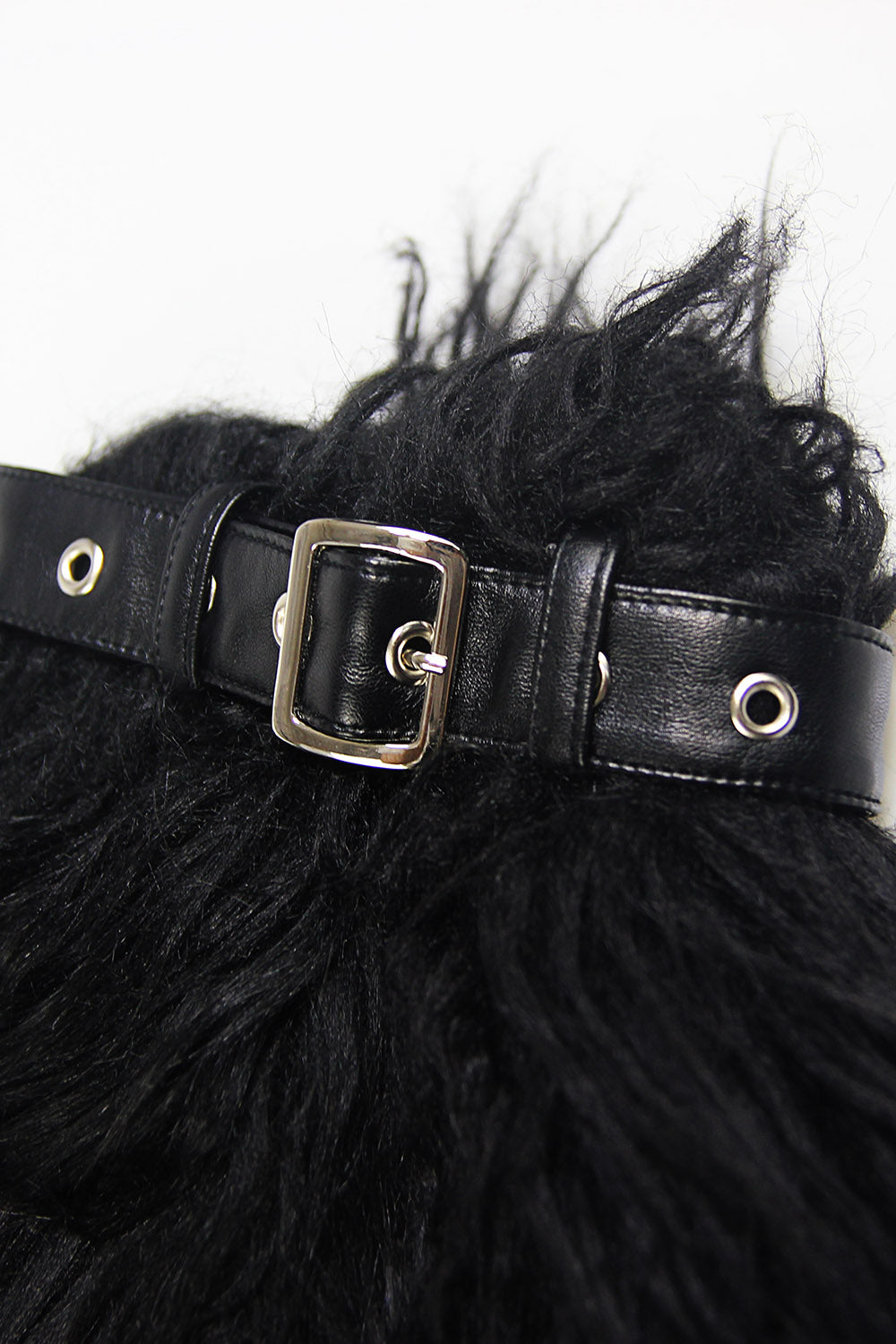 womens buckled black fur legwarmers