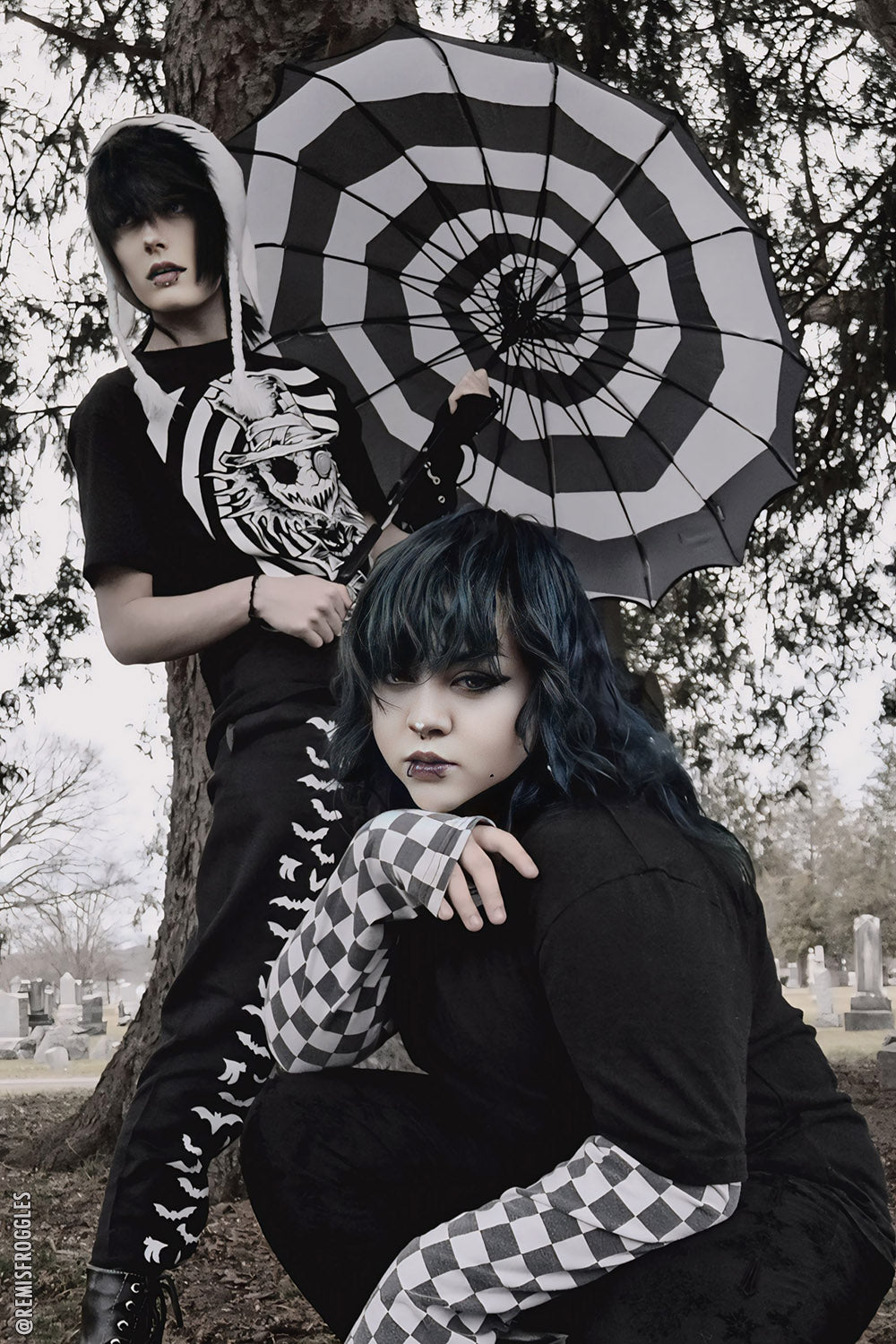gothic black and white spiral umbrella