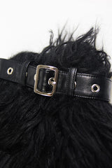 womens buckled black fur legwarmers