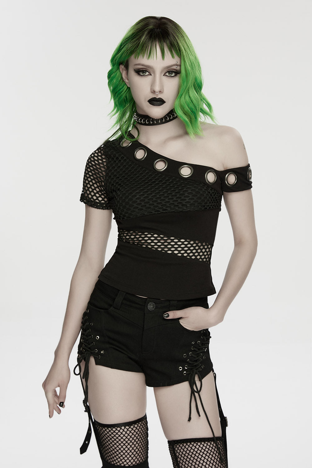 off the shoulder fishnet top 