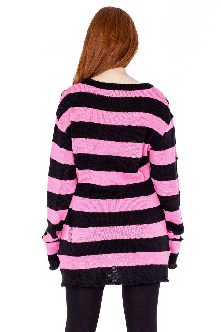distressed oversized grunge striped sweater