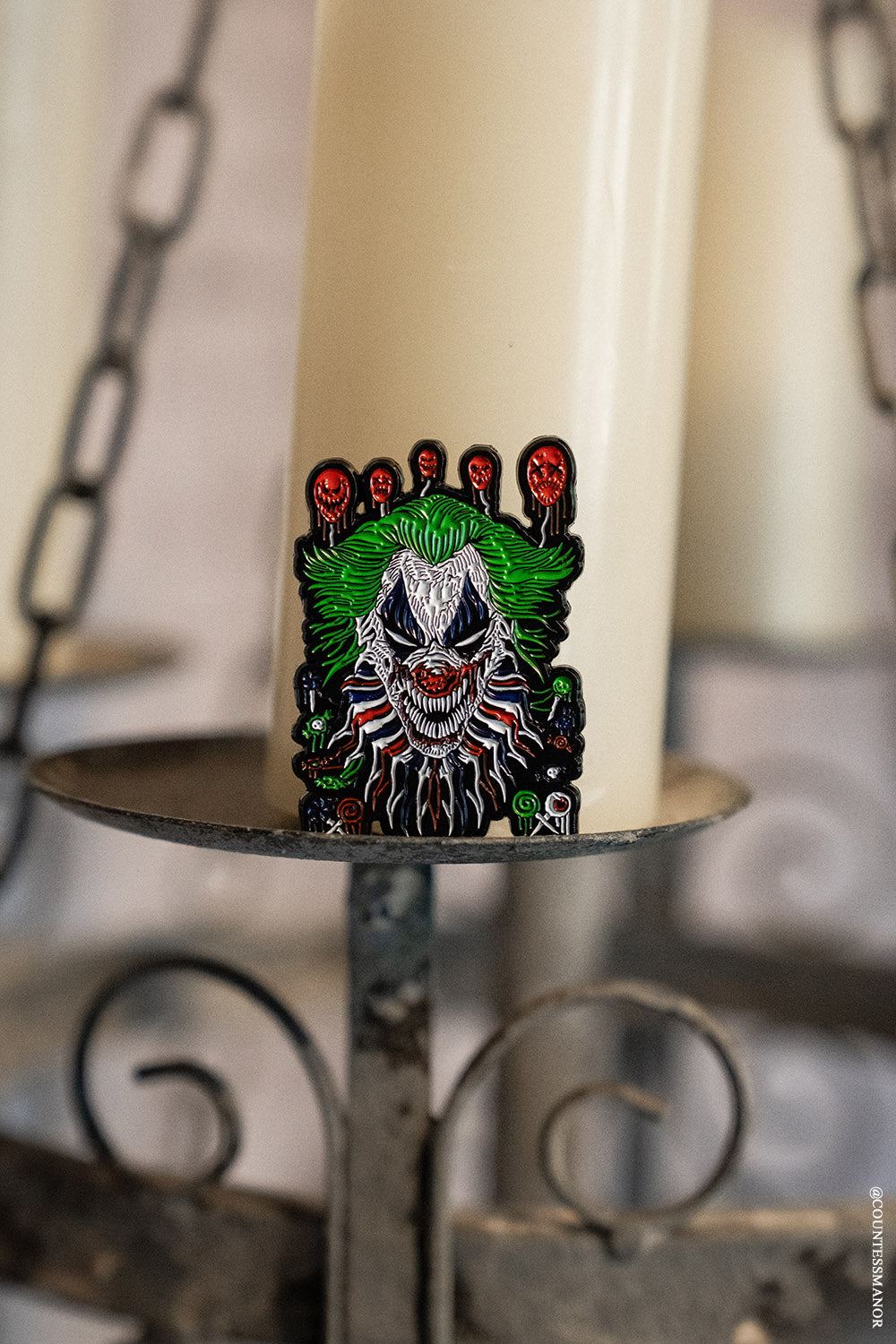 engraved clown enamel pin