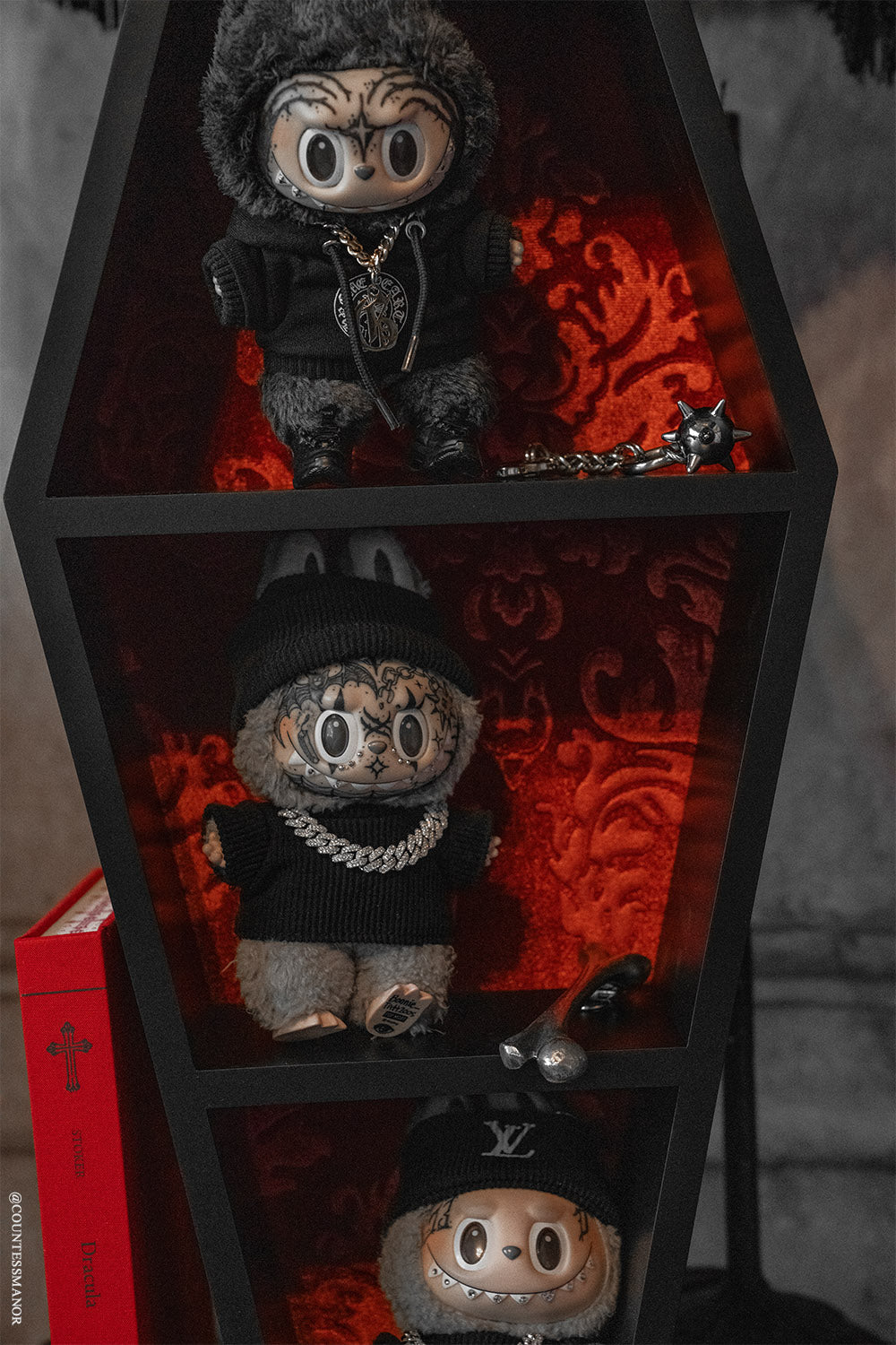 gothic black and red vampire shelf