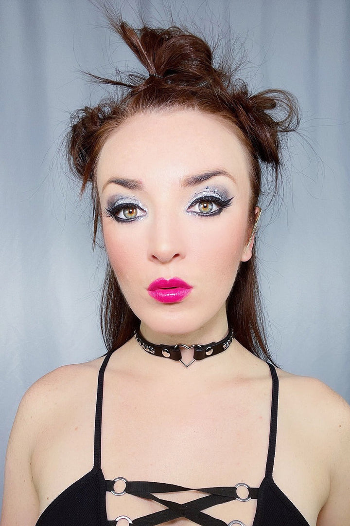 punk silver heart choker necklace 