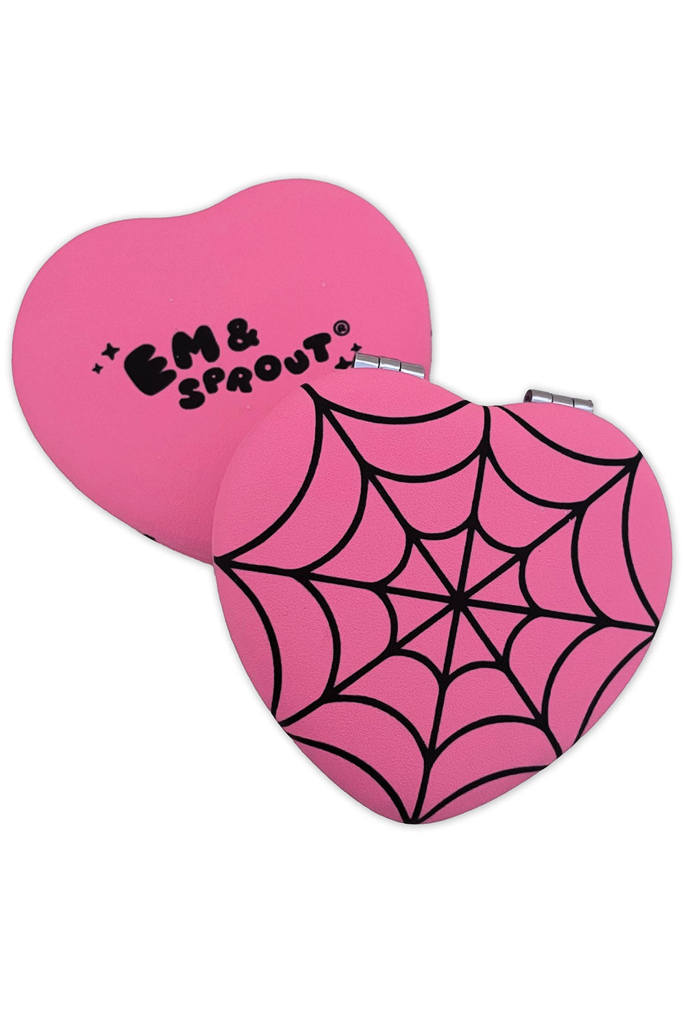 Pink Spiderweb Heart Pocket Mirror