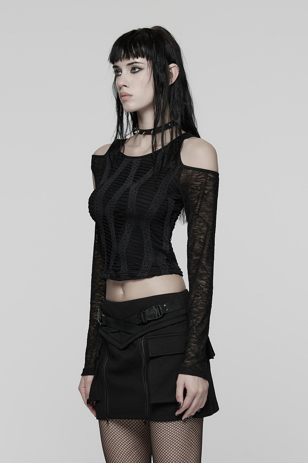 black long sleeve goth crop top