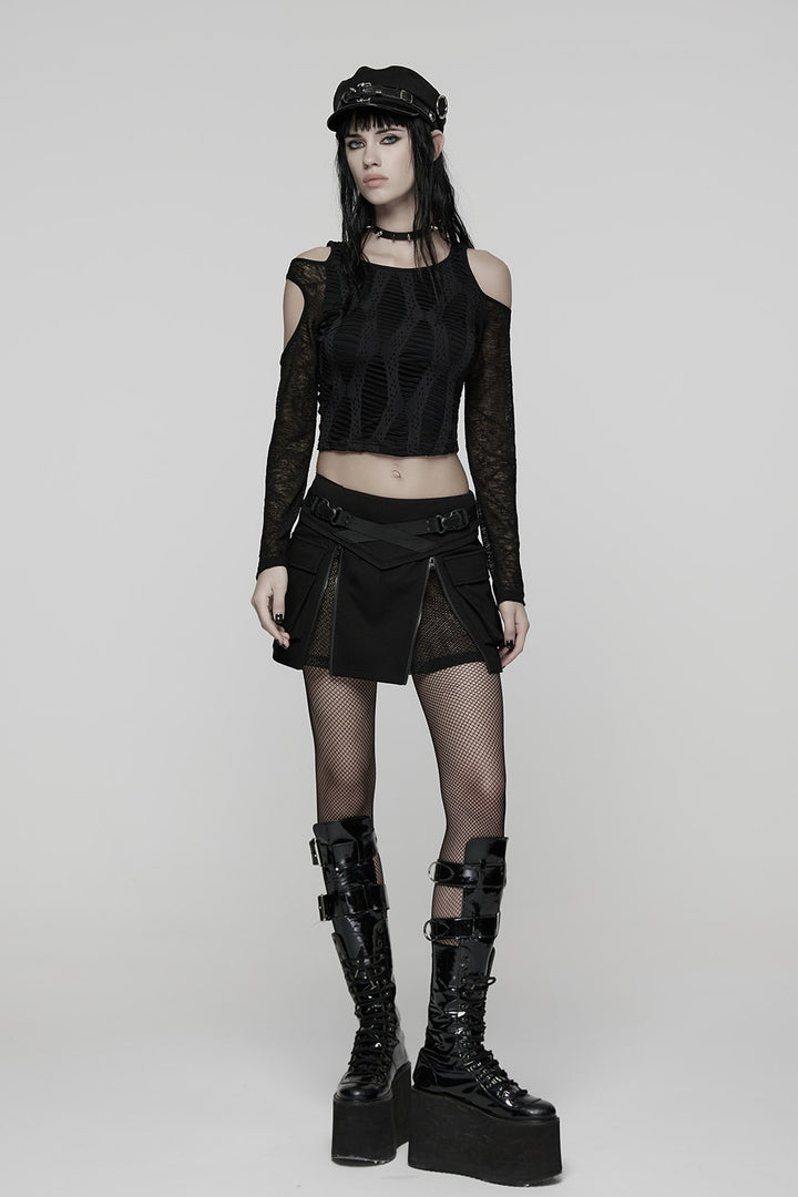 black distressed goth crop top