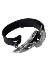 mens gothic black genuine leather cuff bracelet with raven skull pendant 