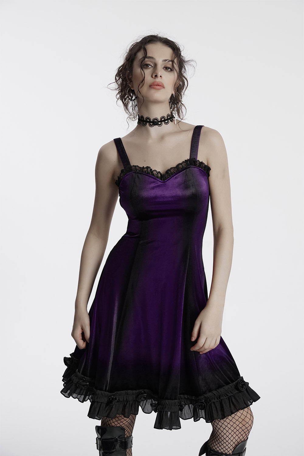 Purple Crystal Ruffled Mini Dress [Violet] – VampireFreaks