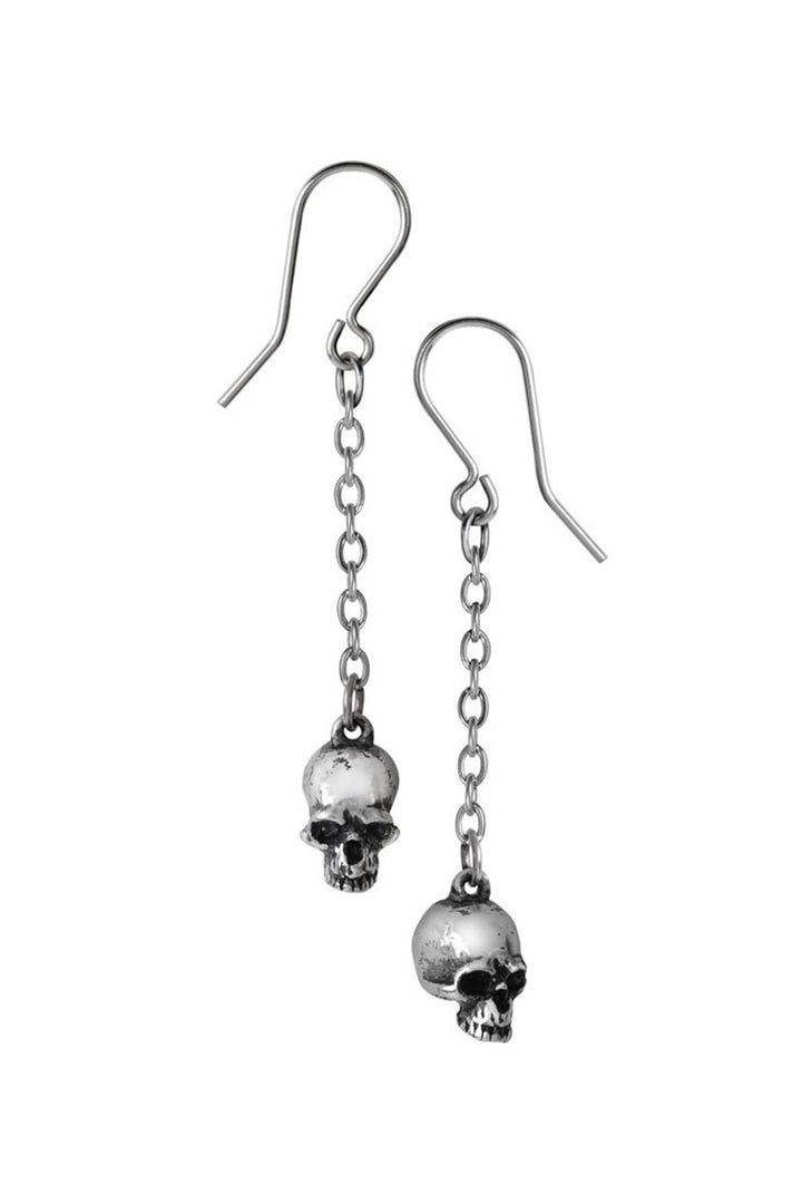 Silver skull earrings on a white background