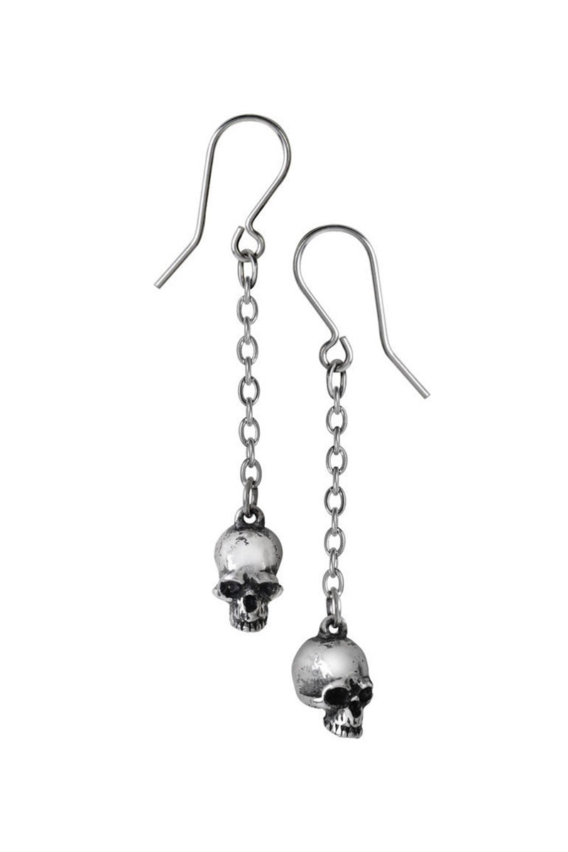 Silver skull earrings on a white background