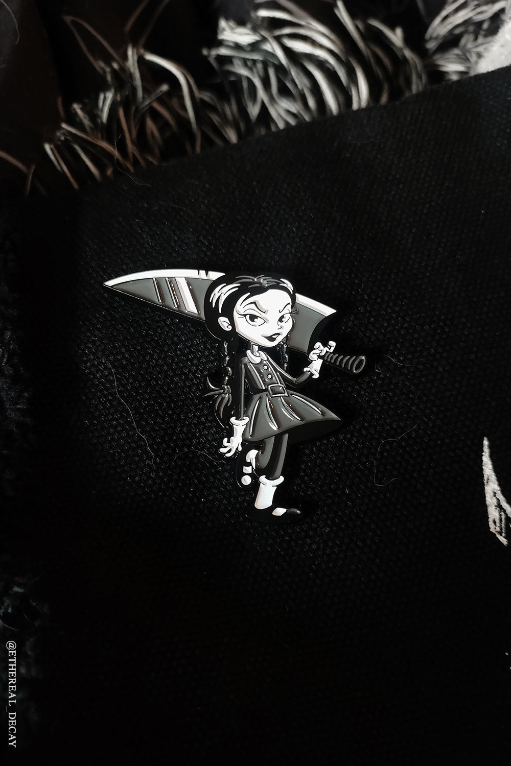 spooky knife girl pin