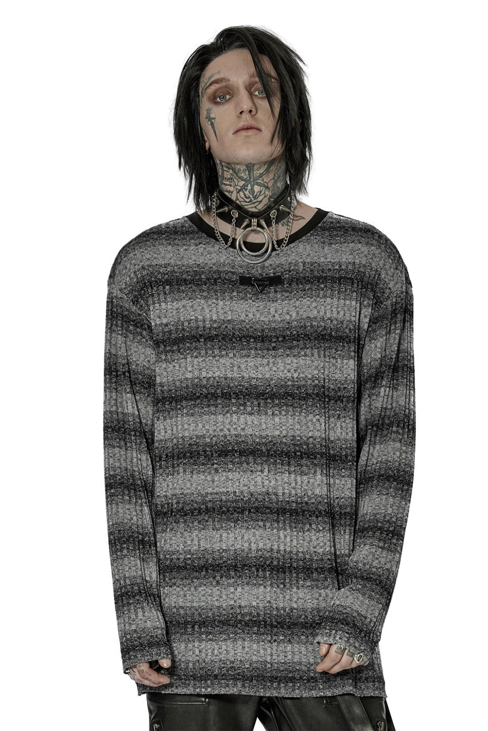 mens grey and black striped sweater top