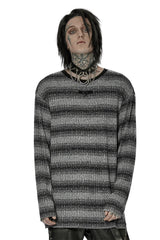 mens grey and black striped sweater top