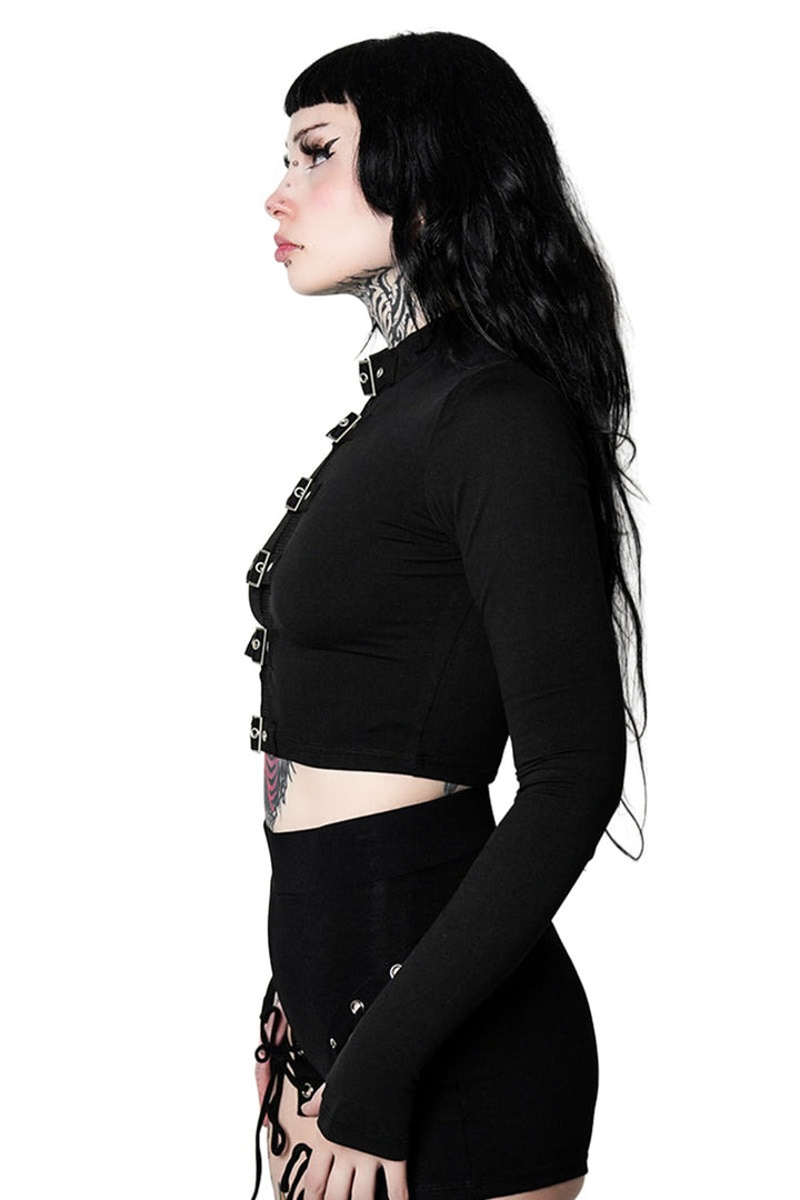 high collar gothic buckle shirt