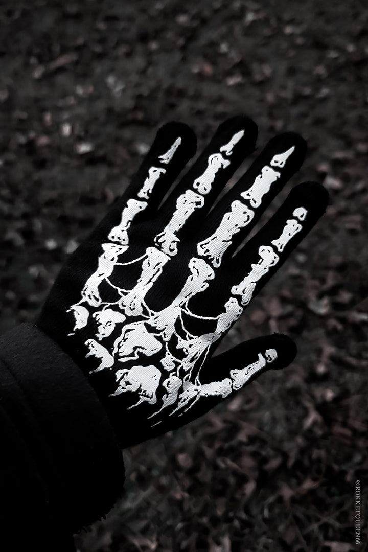 gothic knitted skeleton printed gloves