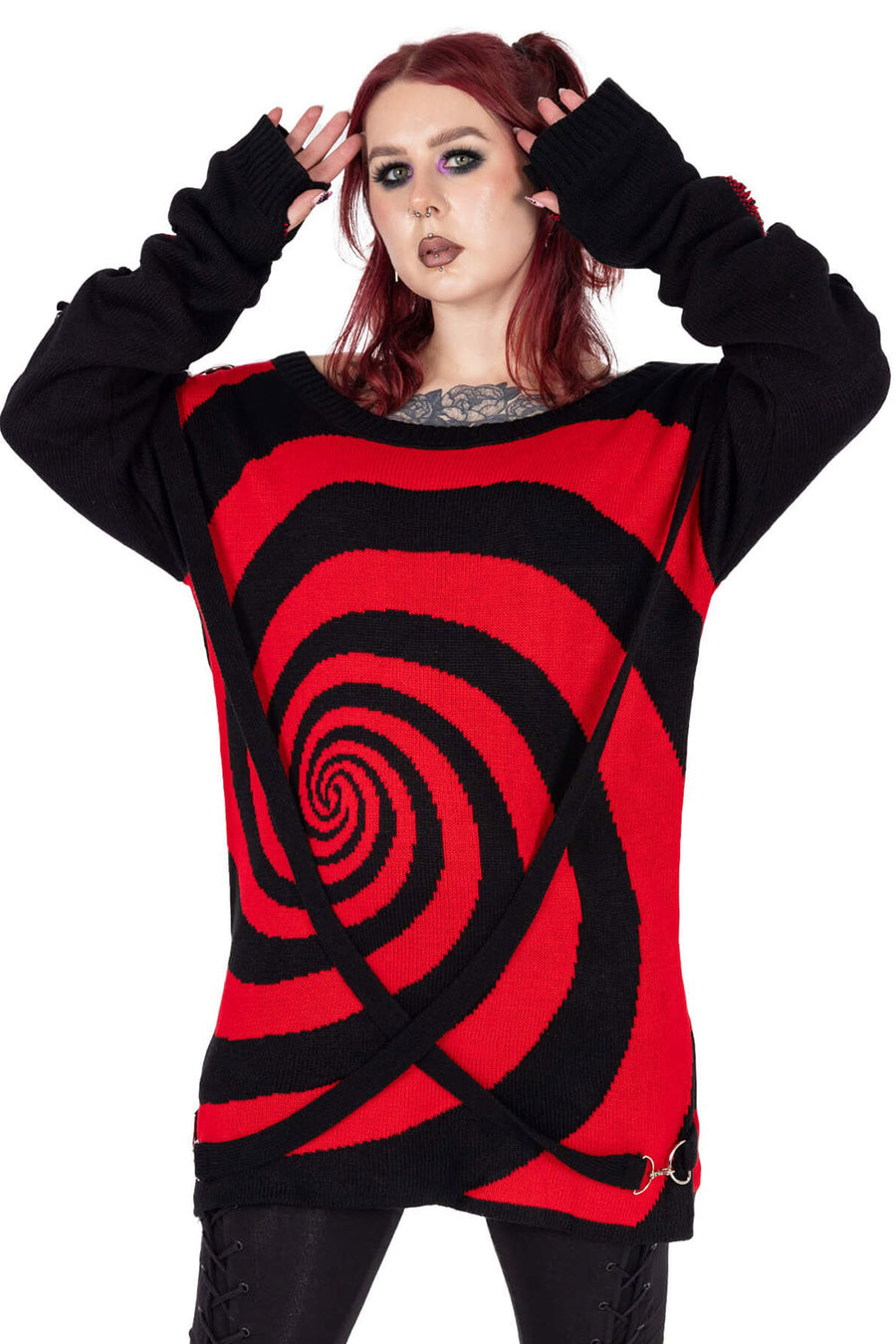 Unisex Spiral Jumper Sweater [Black/Red]