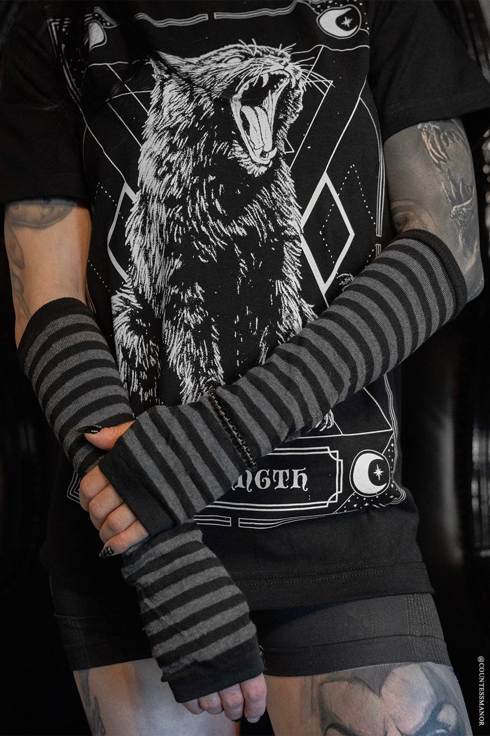 gothic knitted striped arm warmers