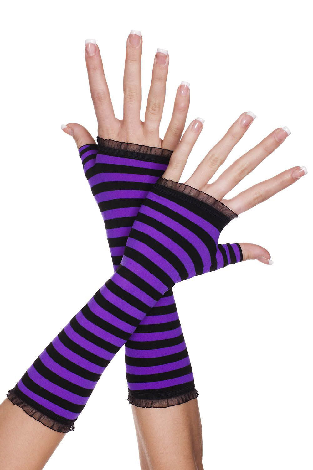 Ruffled Striped Gloves [BLACK/PURPLE]