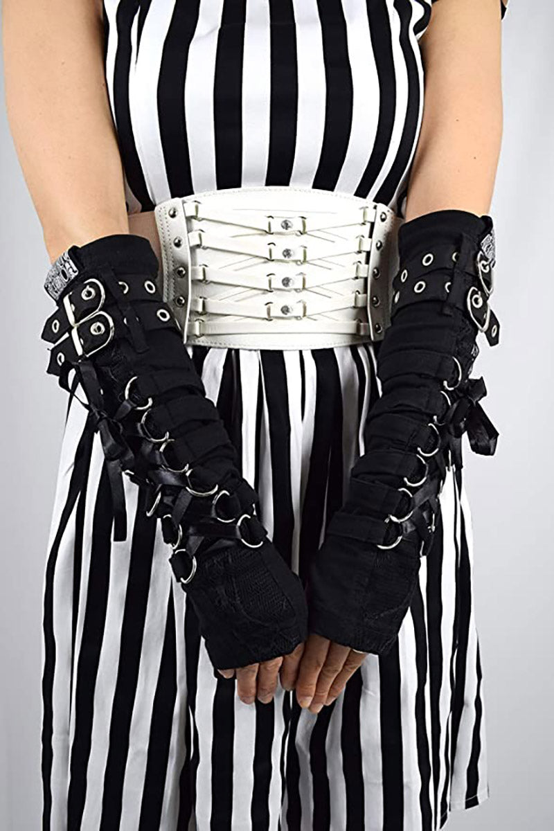 black lace-up punk long gloves by poizen industries 