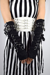 black lace-up punk long gloves by poizen industries 