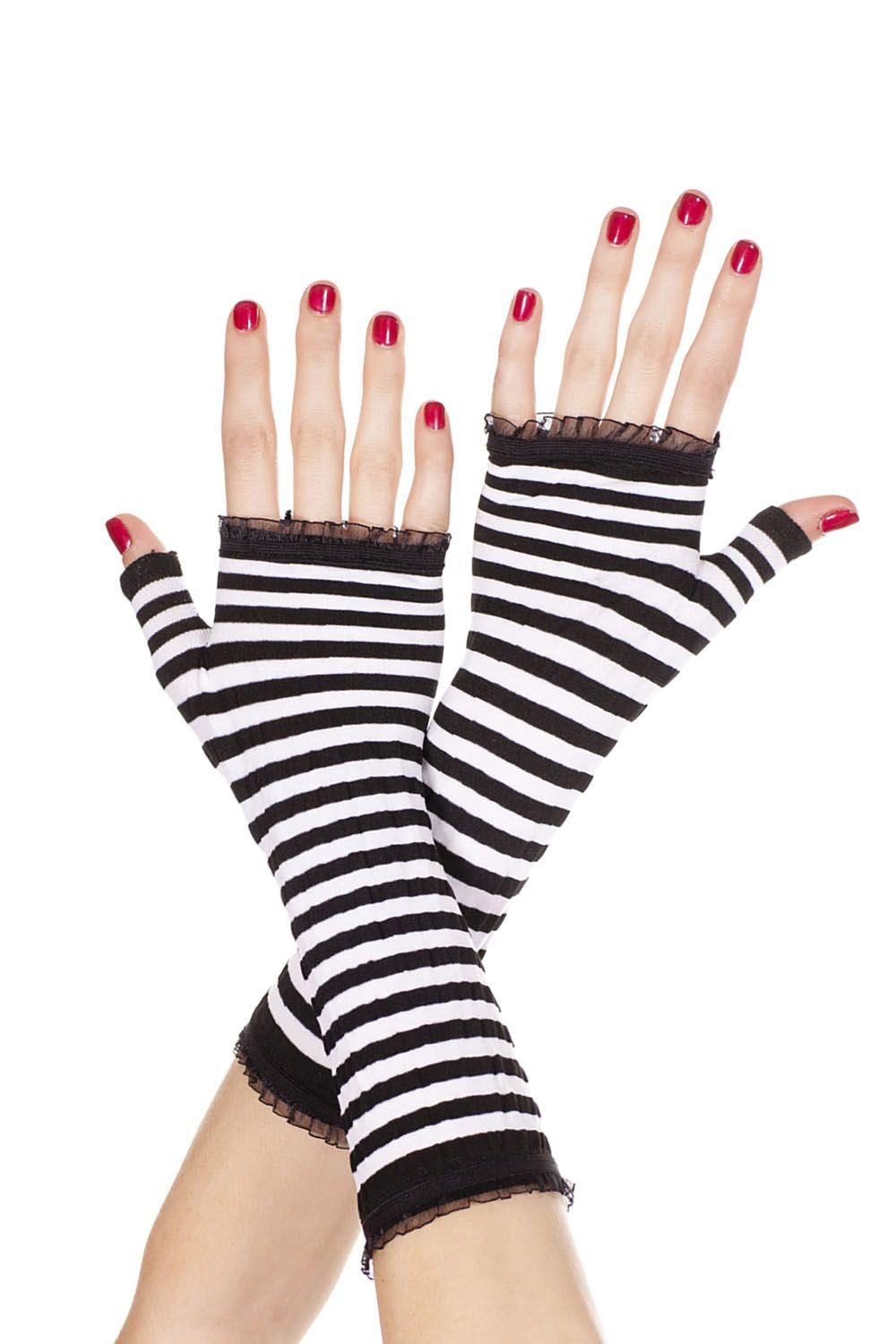 Ruffled Striped Gloves [BLACK/WHITE]