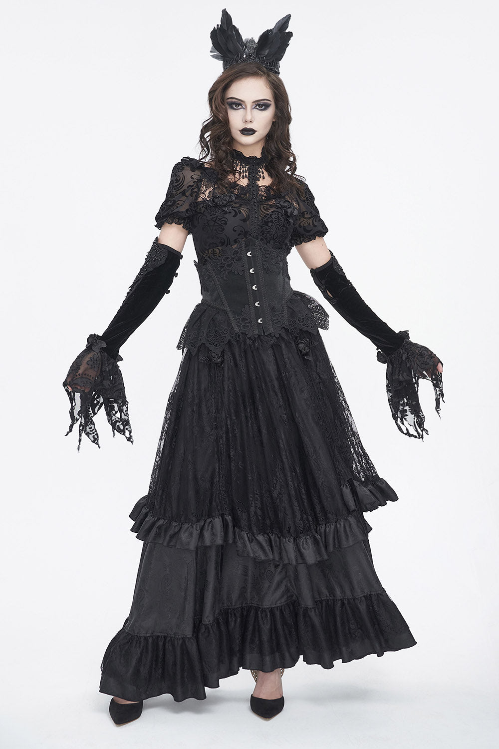 long velvet gothic gloves