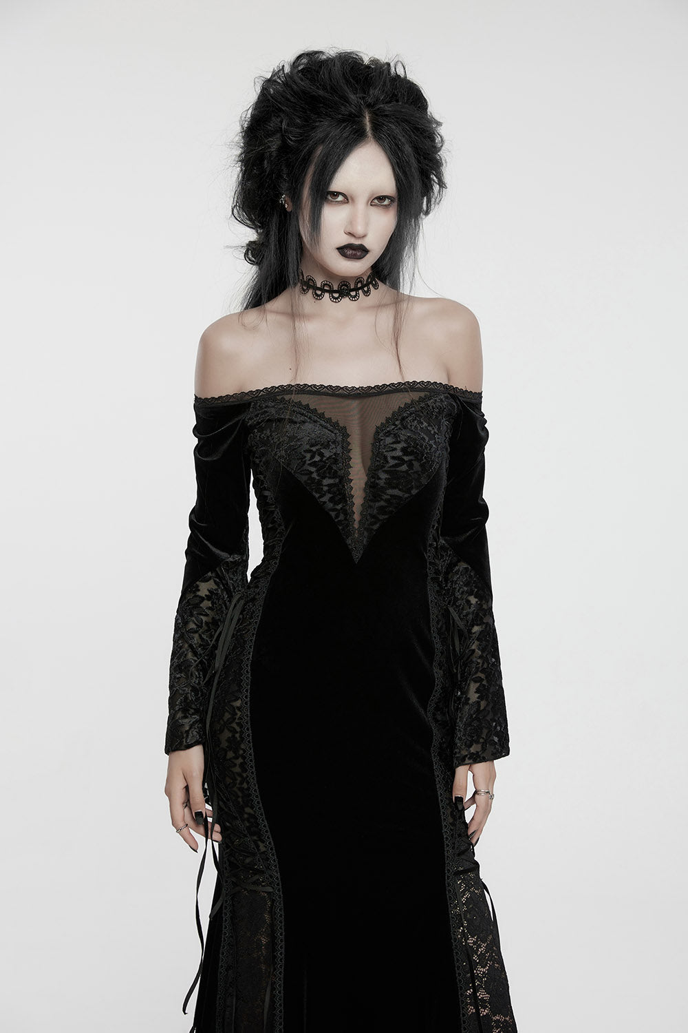 off the shoulder long gothic gown