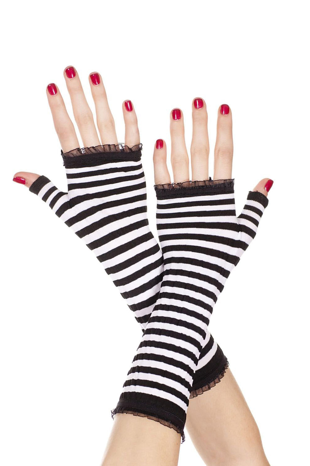 Ruffled Striped Gloves [BLACK/WHITE]