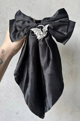 big black satin hair bow clip with bat pendant charm