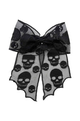 embroidered skull hair bow clip
