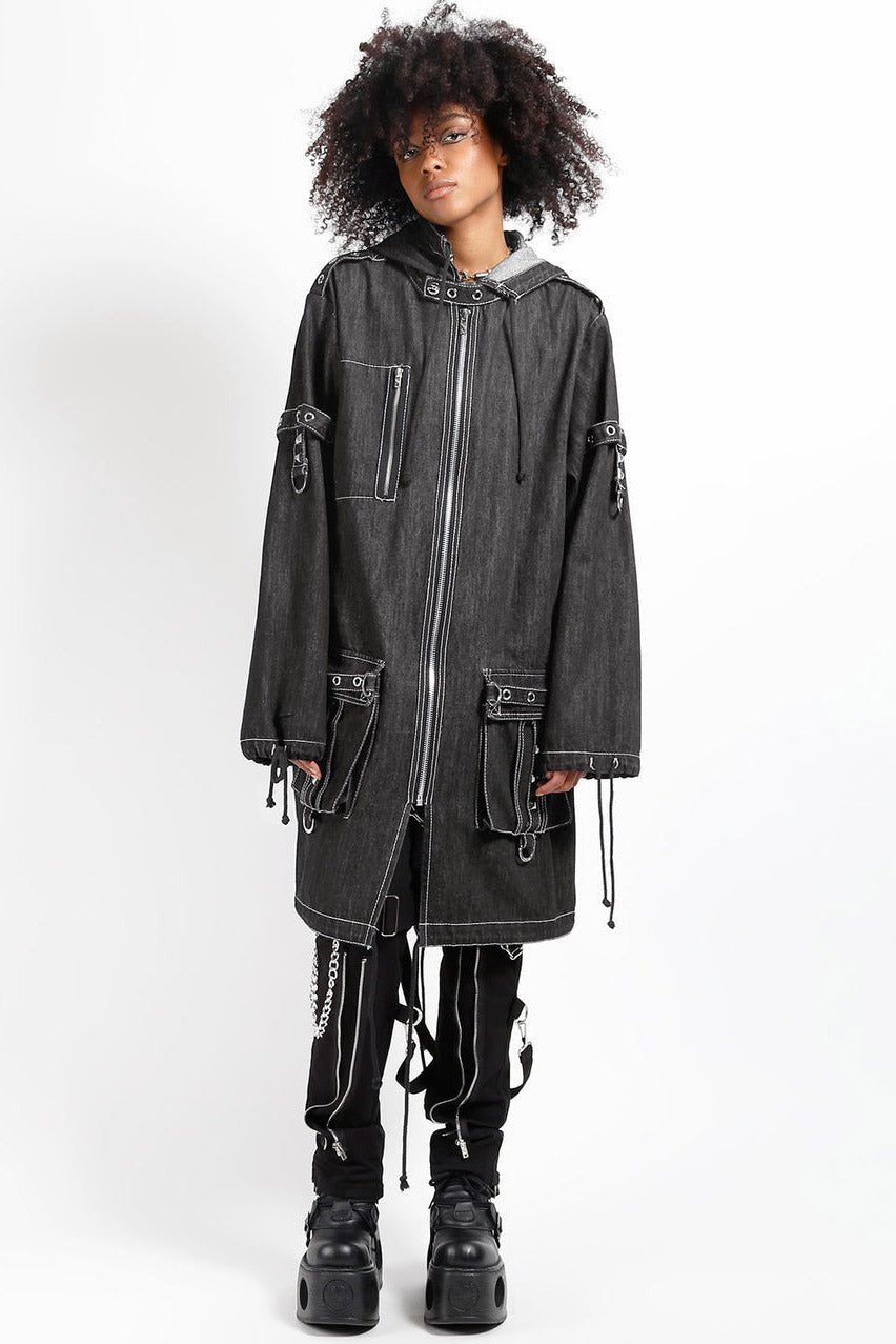 cargo pocket trench coat with straps