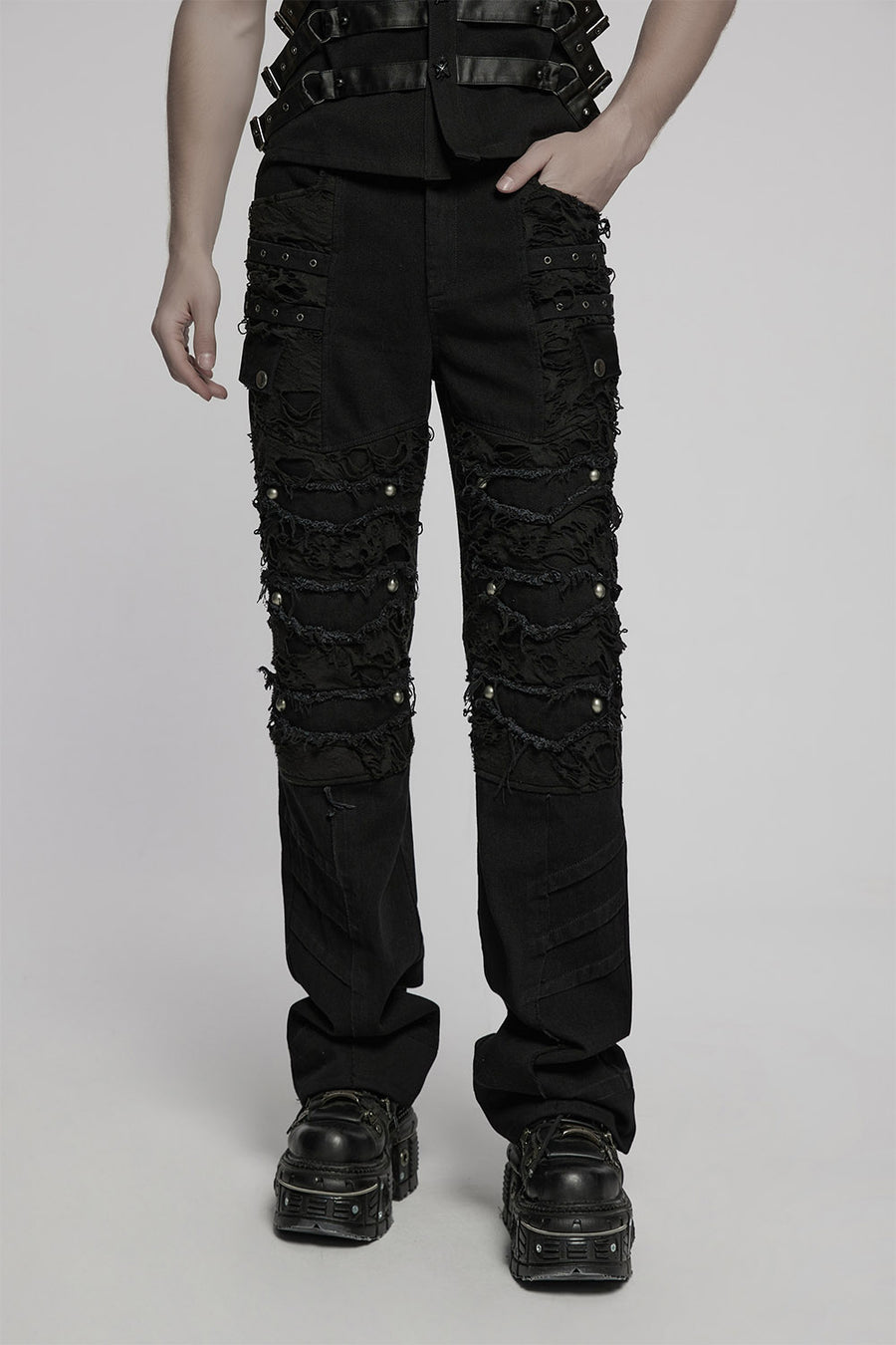 mens black distressed rocker baggy fit jeans 
