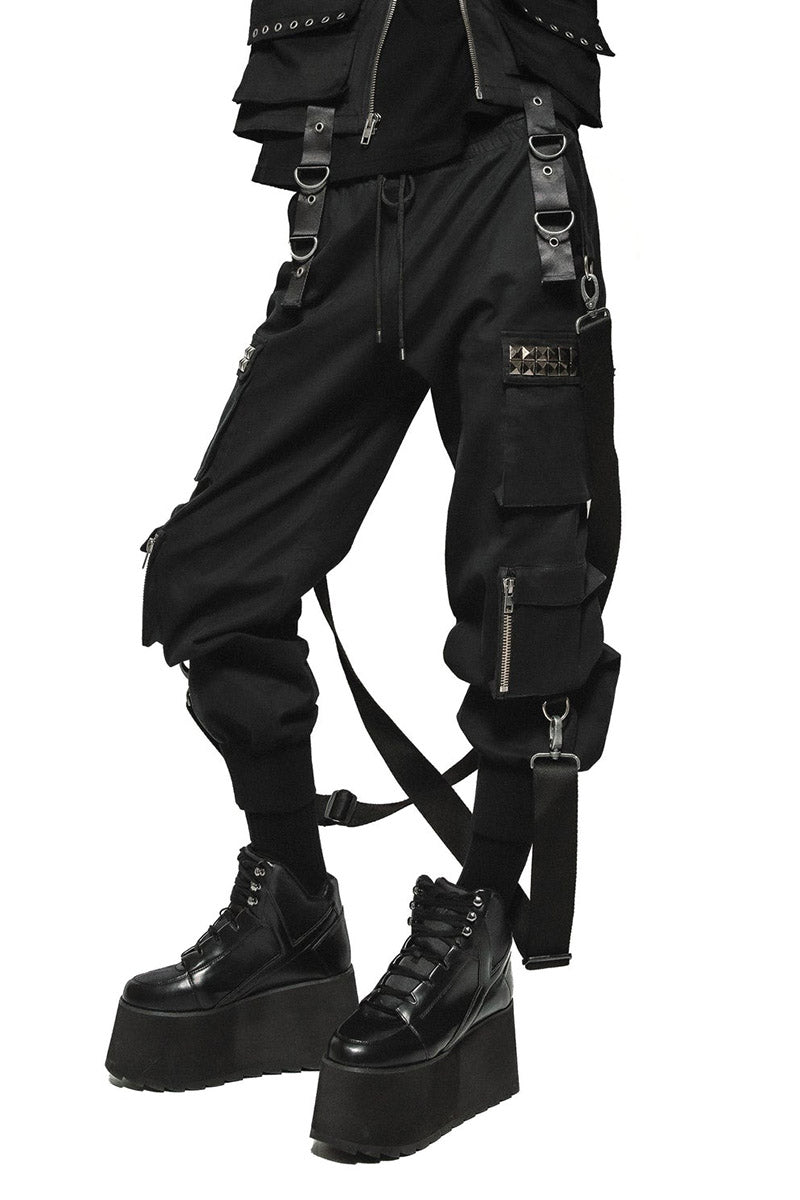 emo black cargo pants with drawstring waistband