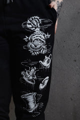 black cotton dark alice in wonderland joggers