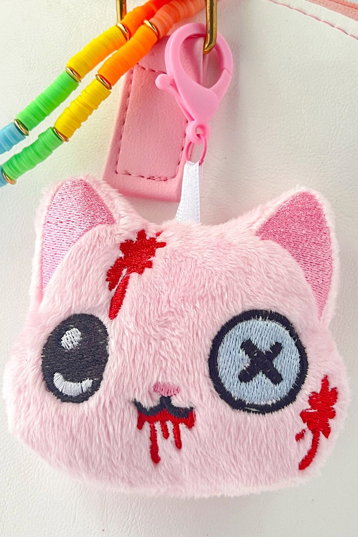 embroidered cat head kawaii plushie keychain
