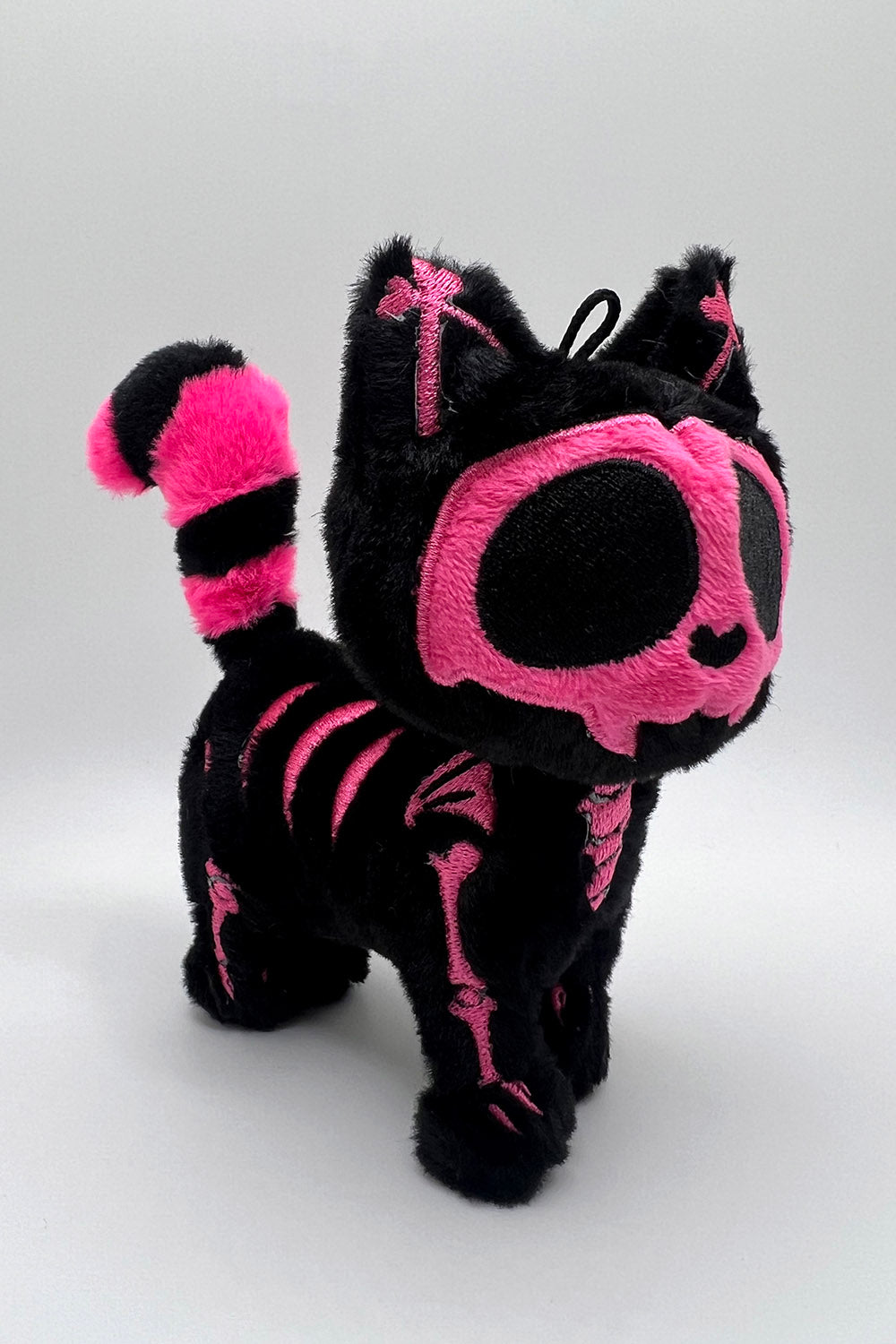 black and hot pink emo cat plush keychain 